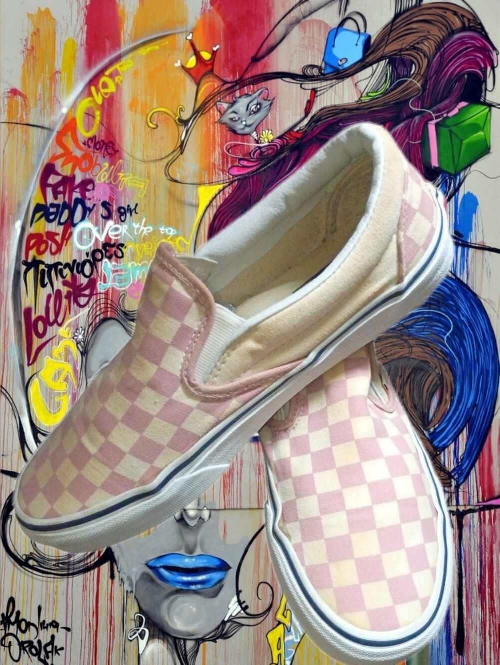 🍭Sweet Treats for Your Feet: Pink and White Slip-On Checkered Vans in Size 8.5